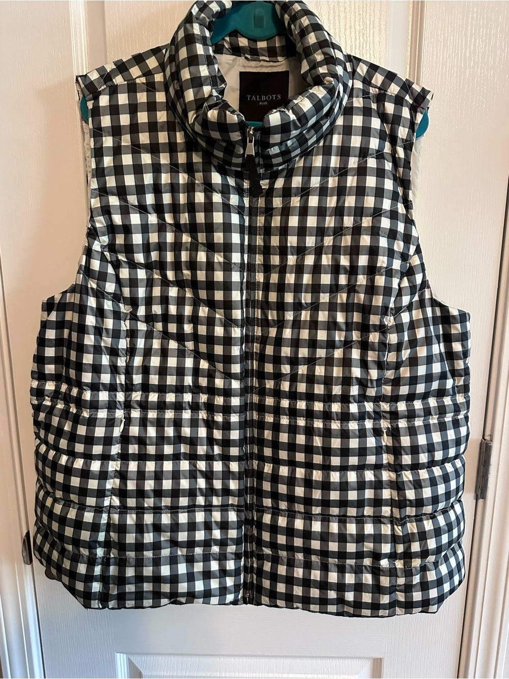 Talbots Black and White Gingham Quilted Puffer Vest